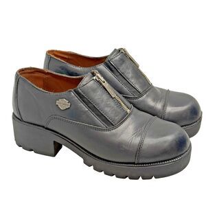 Harley-Davidson Women’s 10 Alternator 82012 Black Leather Zip Chunky Heel Shoes